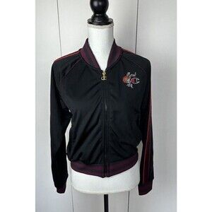 Champion Jacket Womens Sz M Black Red Purple Zip Logo Track Coat Pockets